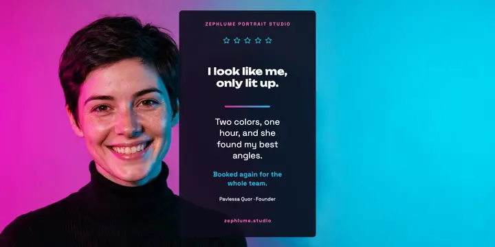 Portrait studio client review, dual-gel post template