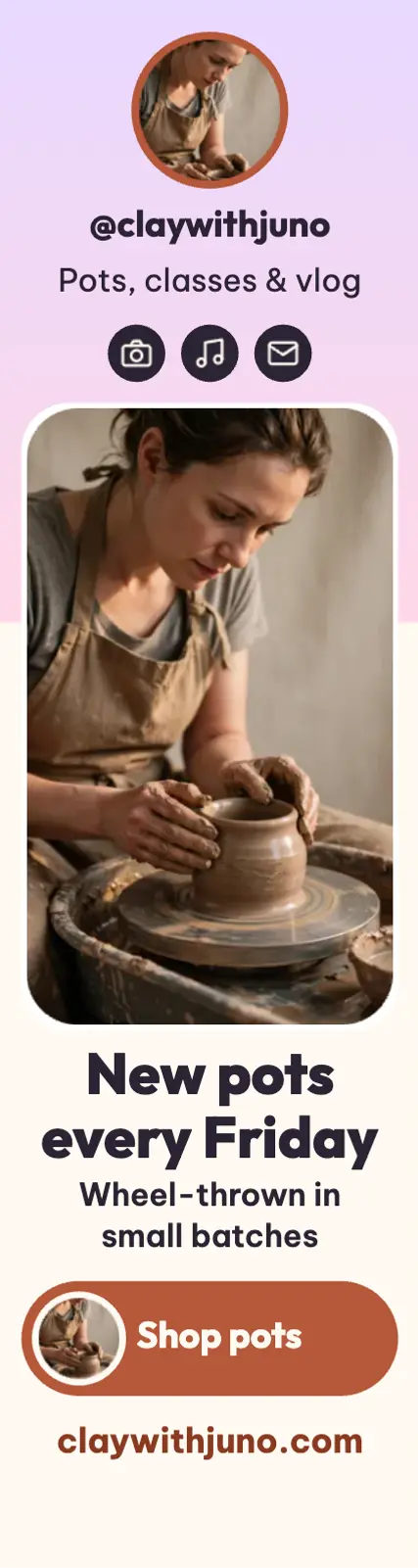 Clay with Juno link in bio skyscraper template