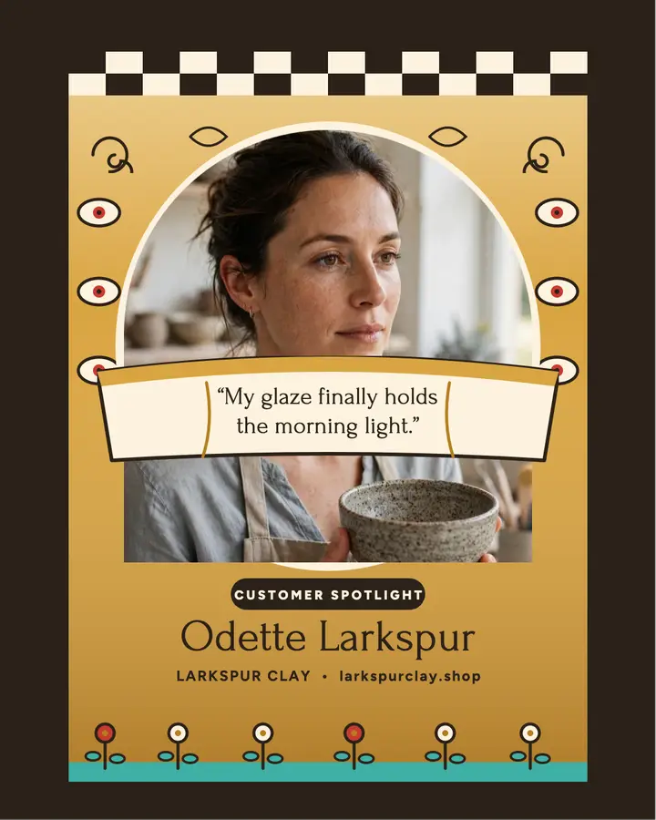 Odette Larkspur gilded spotlight post: ceramicist spotlight post template