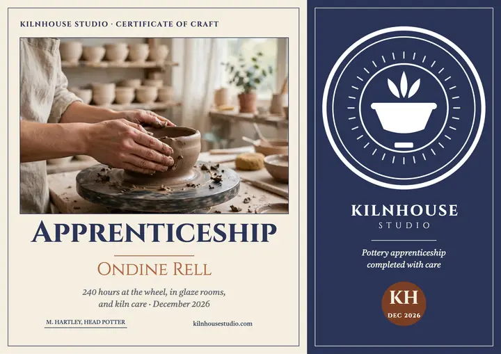 Kilnhouse pottery apprenticeship certificate template