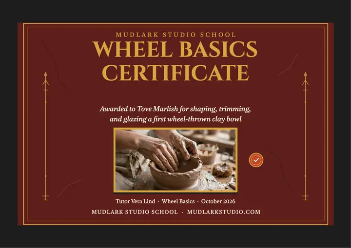 Wheel Basics pottery certificate, Mudlark template