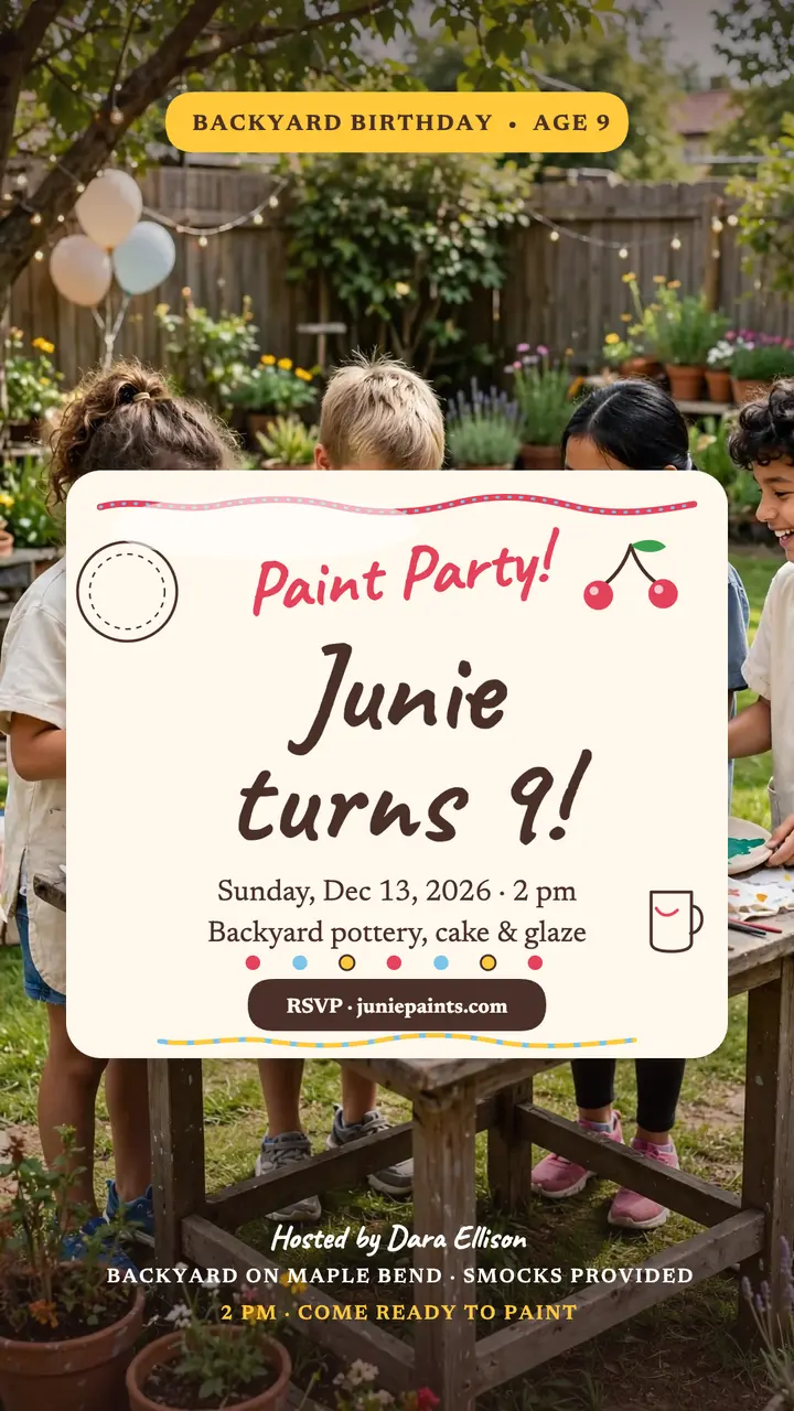 Junie pottery birthday party story: birthday party story template