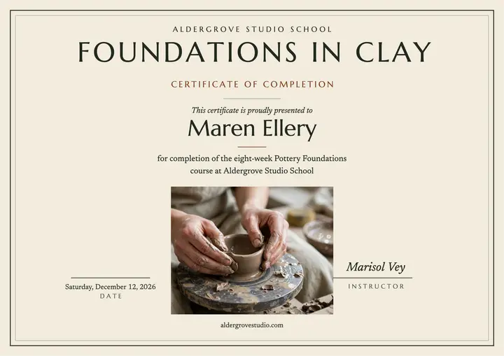 Pottery foundations course certificate template