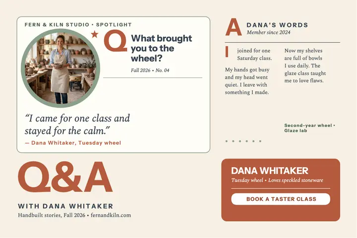 Fern and Kiln pottery customer Q&A postcard template