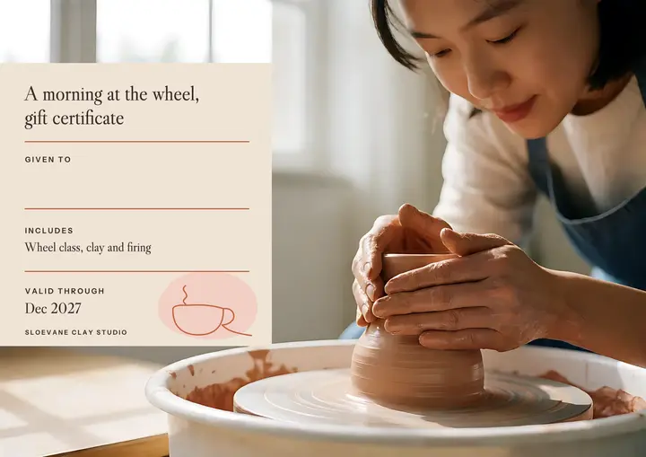 Pottery studio gift certificate, one-line cup template