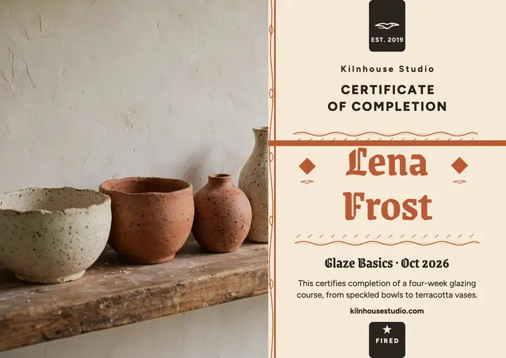 Kilnhouse pottery glaze certificate template