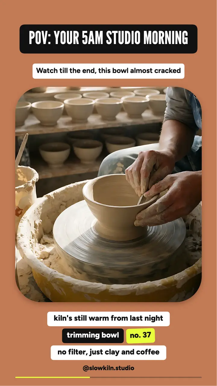 Pottery studio 5am POV video cover template
