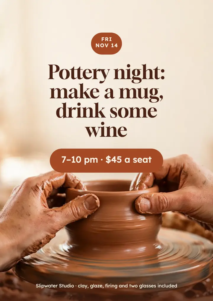 Pottery and wine night flyer template