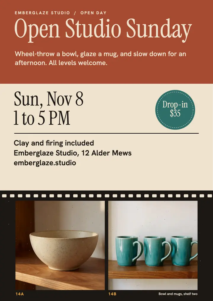 Pottery open studio flyer, half-frame diptych template