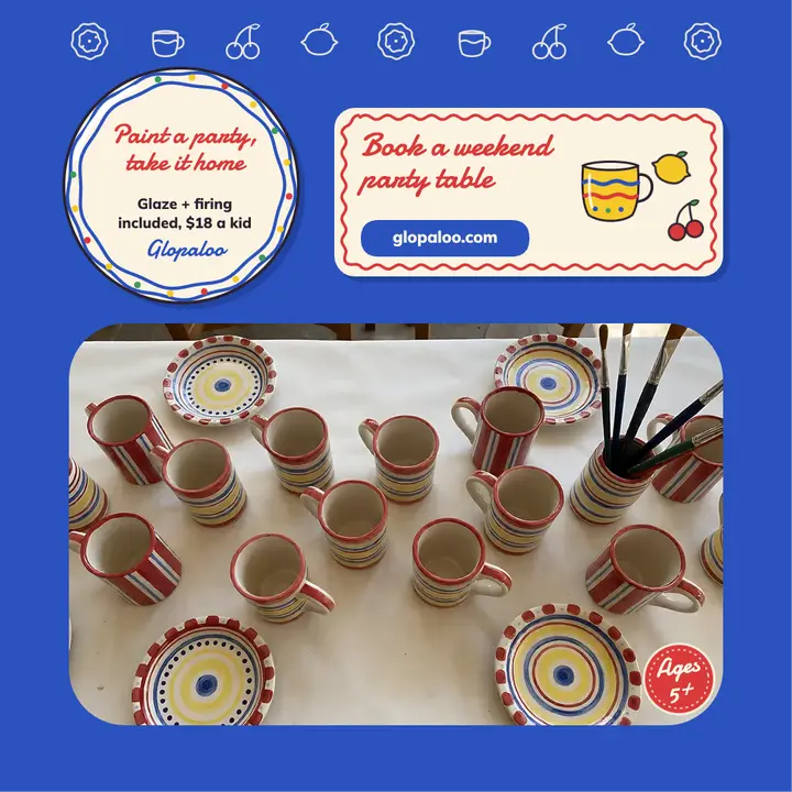 Glopaloo paint-your-own-pottery kids party post template
