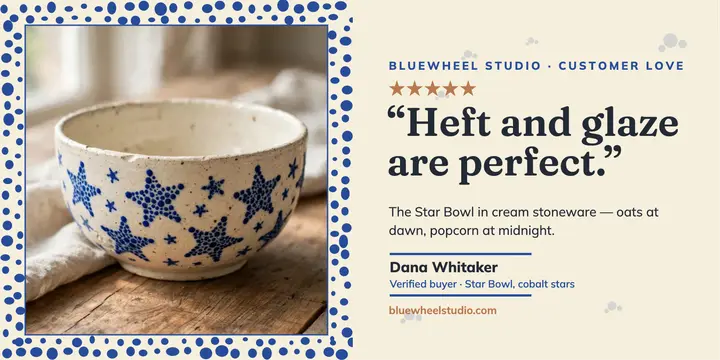 Bluewheel Studio bowl review spongeware post: pottery review post template