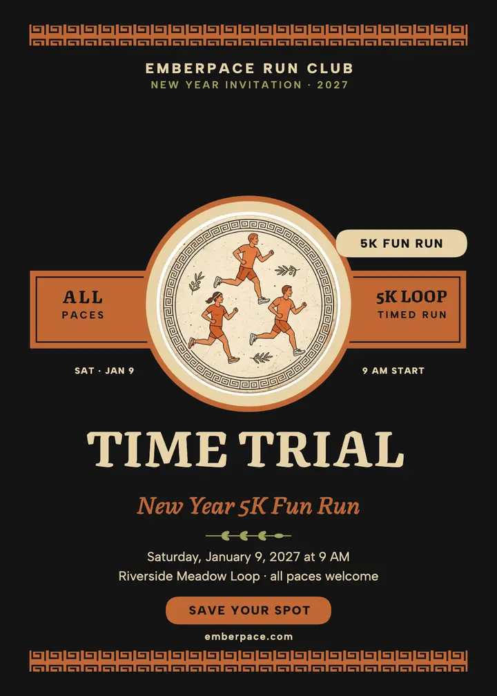Emberpace New Year time trial invitation: runners time trial invitation template