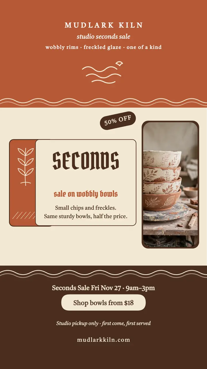 Mudlark Kiln seconds sale story template