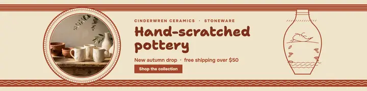 Cinderwren Ceramics shop banner: pottery shop etsy banner template