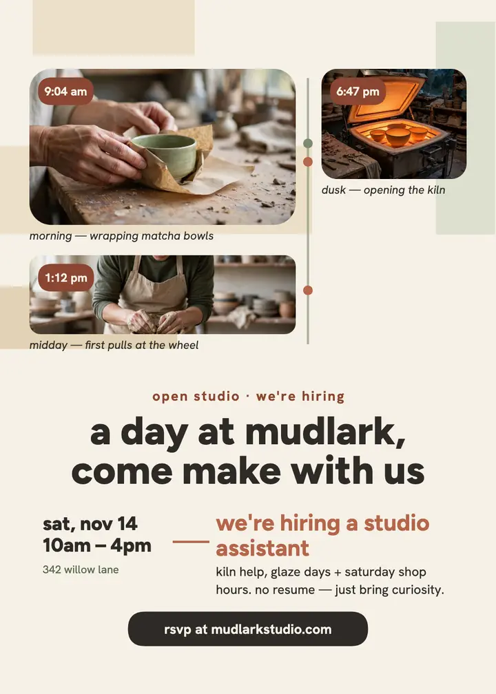Mudlark Studio open day hiring invite template