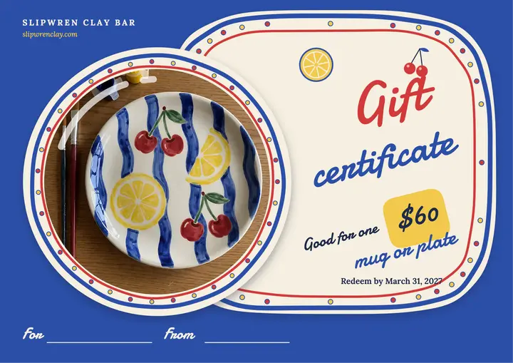 Slipwren Clay Bar paint-your-own pottery gift certificate template