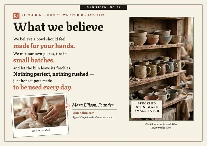 Kiln and Kin pottery beliefs certificate template