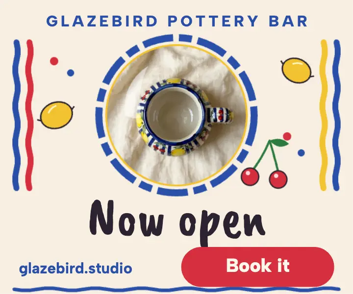 Glazebird paint-your-own pottery now open ad: pottery studio opening ad template