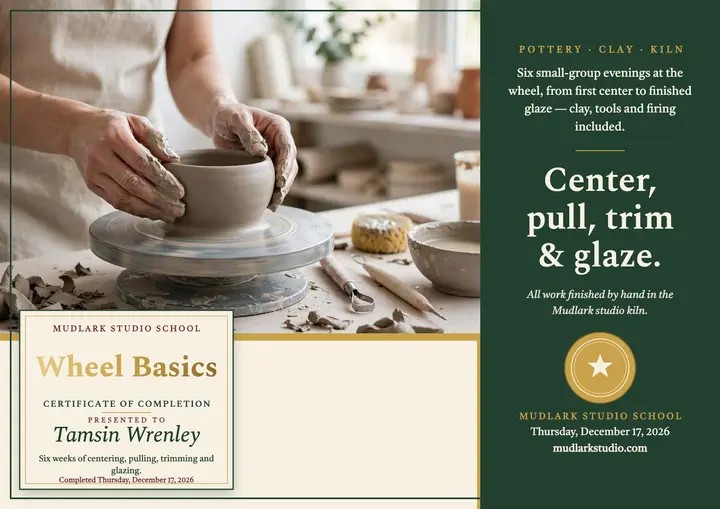 Wheel Basics pottery certificate, Mudlark Studio template