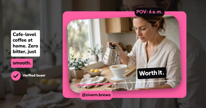 Pour-over dripper review, native caption UGC post template