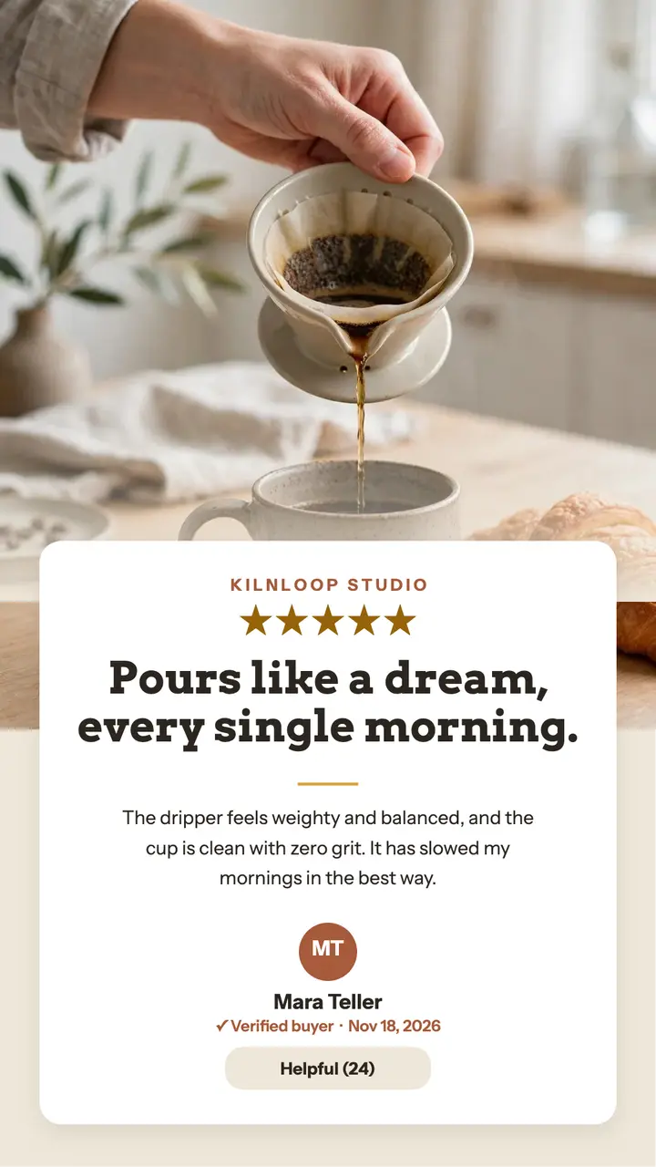 Kilnloop pour-over review card story template