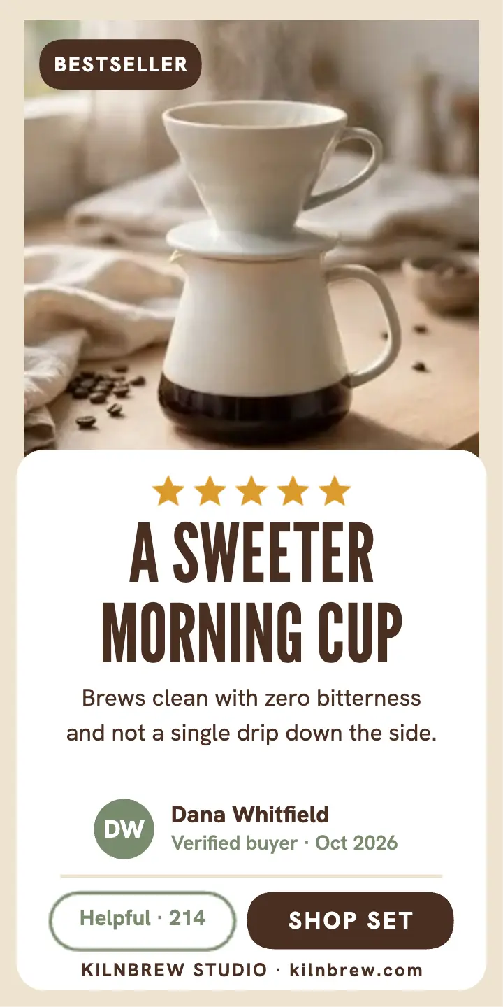 Kilnbrew pour-over review half-page ad: pour-over review ad template