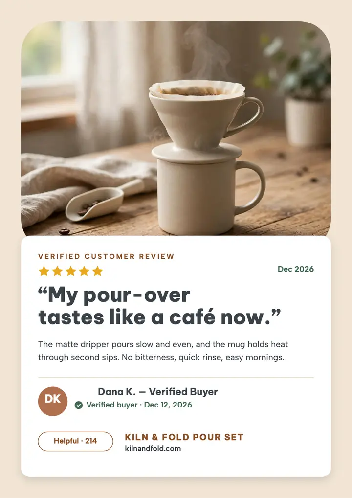 Kiln and Fold pour set review flyer: coffee set review flyer template