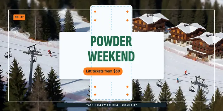 Tarn Hollow powder weekend tilt-shift post: ski weekend social post template