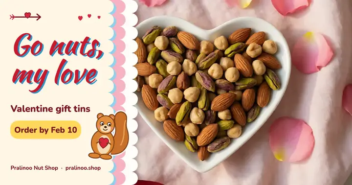 Pralinoo Nut Shop valentine pun post, vintage classroom card template