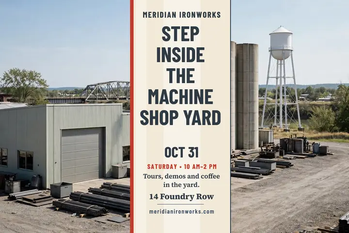 Meridian Ironworks open house postcard template