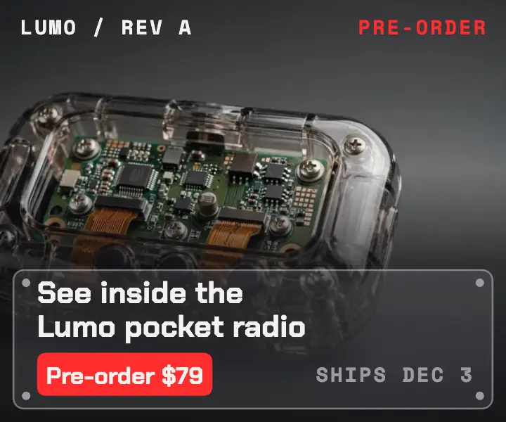 Lumo clear-shell pocket radio ad: gadget pre-order banner ad template