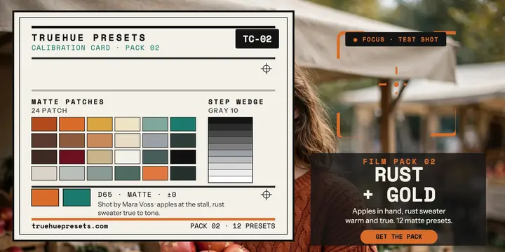 Truehue warm film preset pack chart template