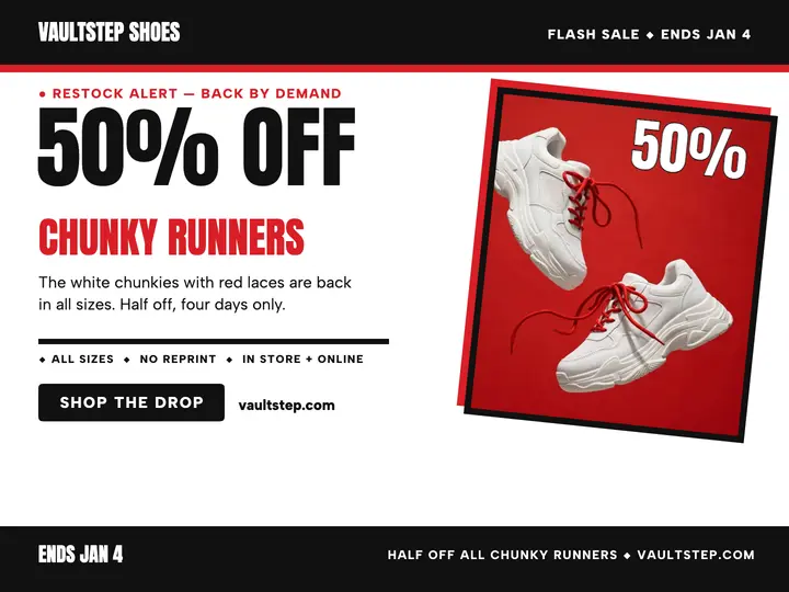 Vaultstep sneaker restock sale slide: sneaker sale slide template