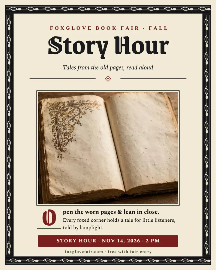 Foxglove Book Fair story hour press page template