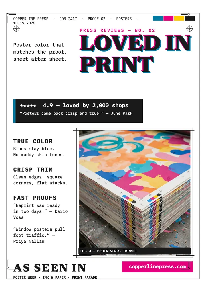 Copperline Press reviews flyer, press proof template