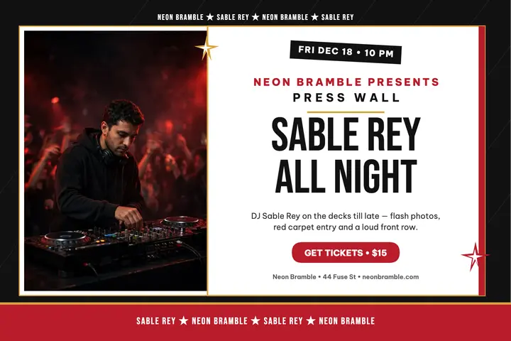 Neon Bramble DJ night press wall postcard template