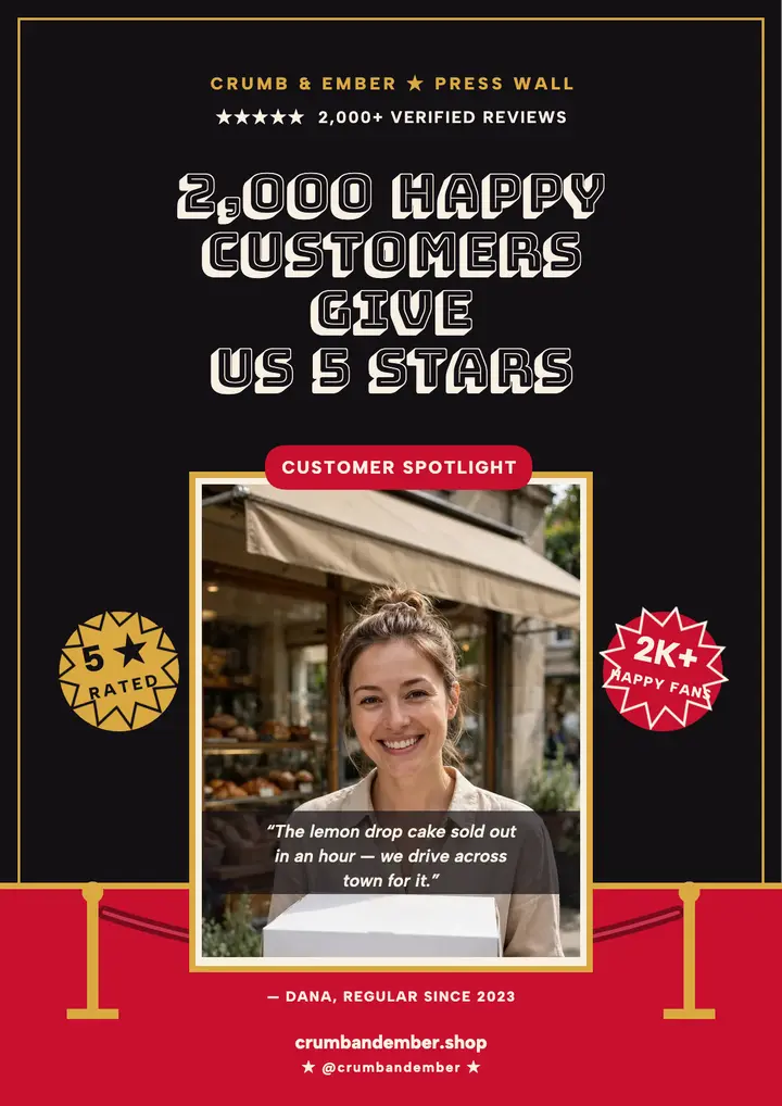 Crumb and Ember press wall review flyer template