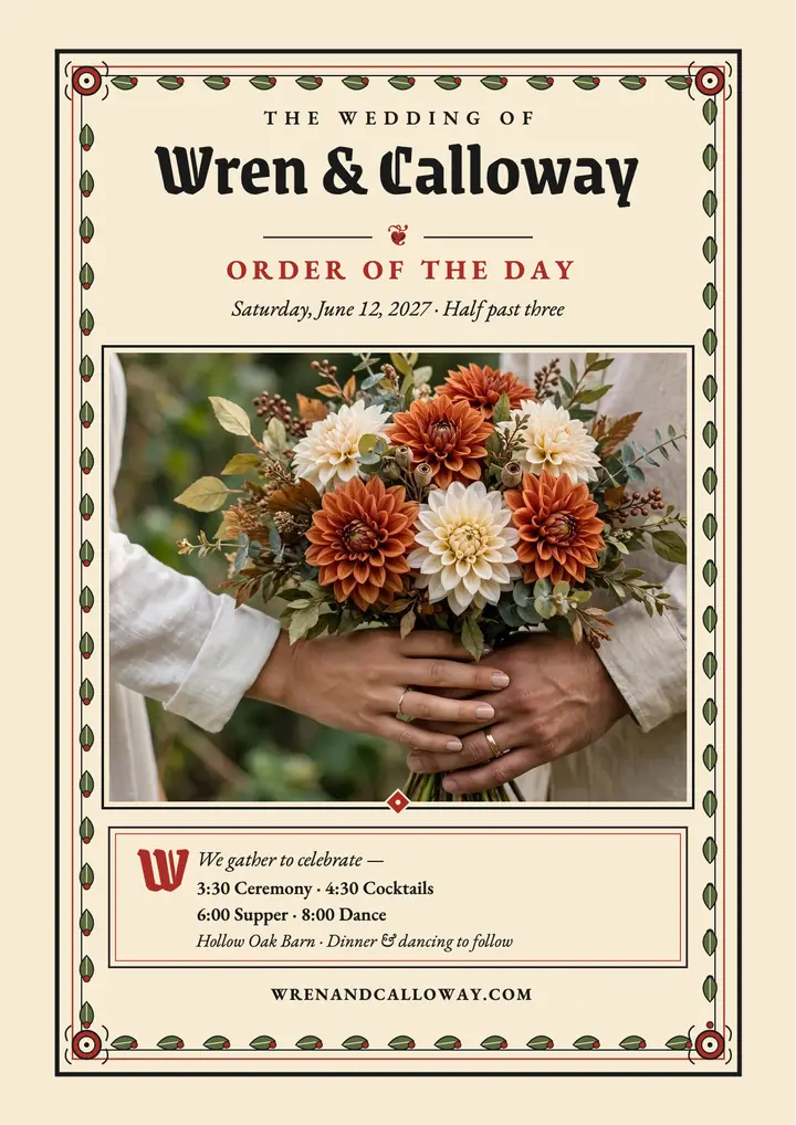 Wren and Calloway private-press order of day template