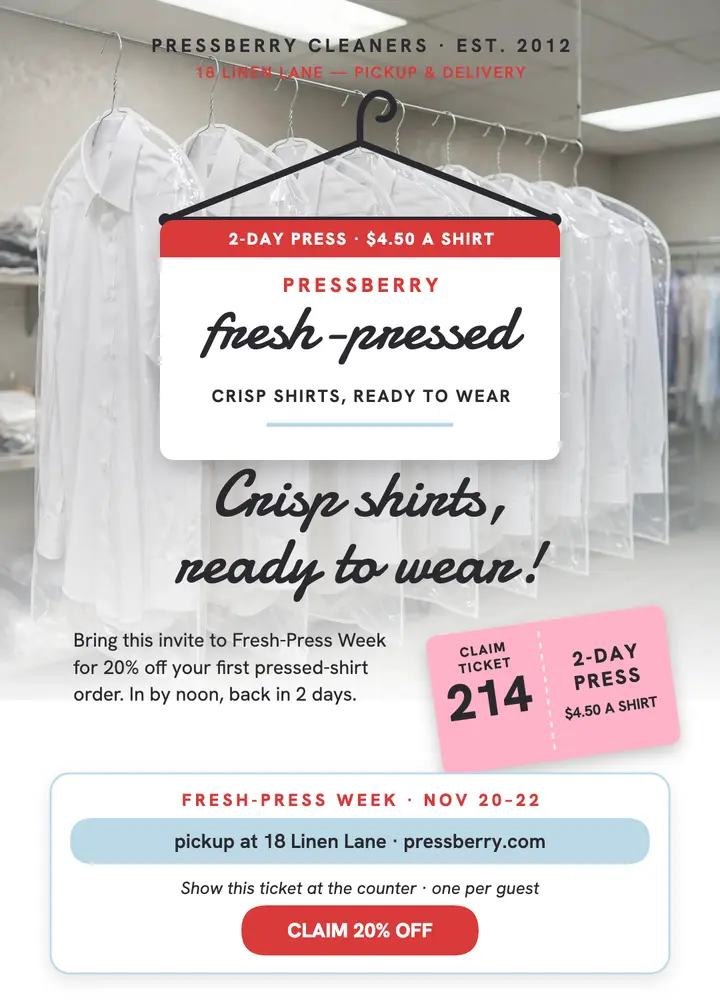 Pressberry fresh-press week invitation template
