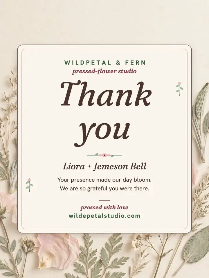 Wildpetal pressed blossom thank you template