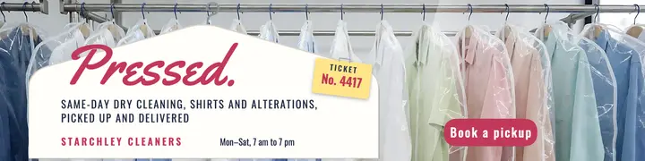 Starchley Cleaners hanger cover banner: dry cleaner banner template