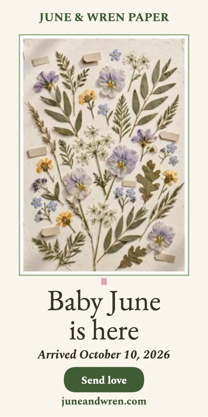 Pressed wildflower baby announcement ad template