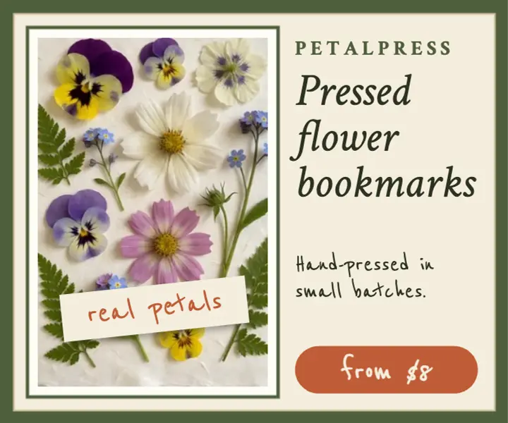 Pressed flower bookmarks display ad, pressed flora template