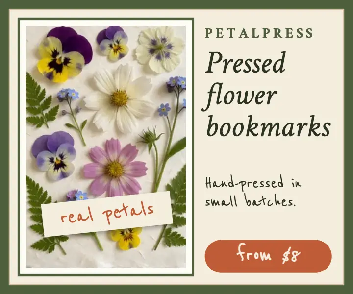 Pressed flower bookmarks display ad, pressed flora template