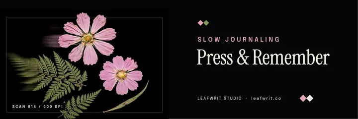 Pressed flower slow journaling header, scanography template