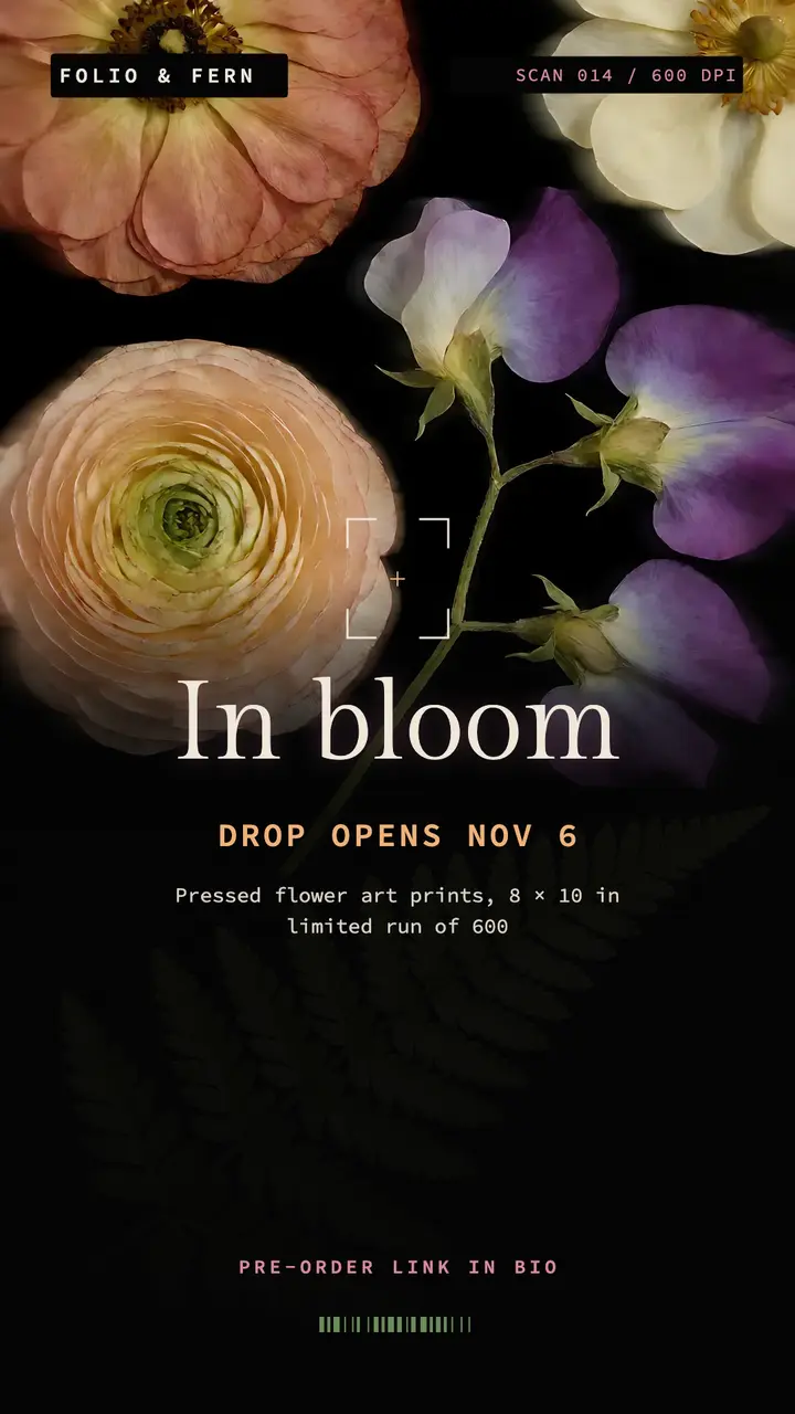 Folio & Fern pressed flower prints pre-order story template