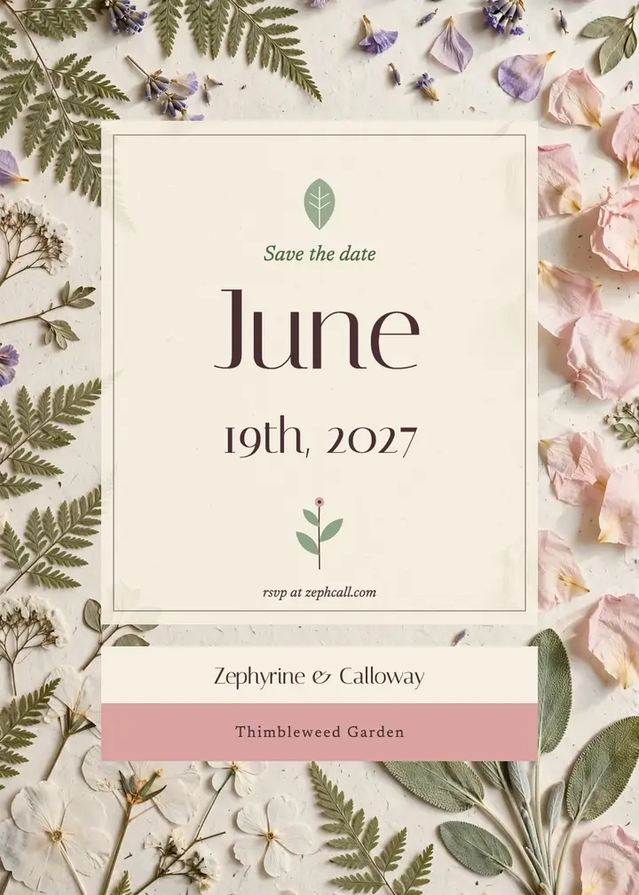 Pressed flower save the date invitation template
