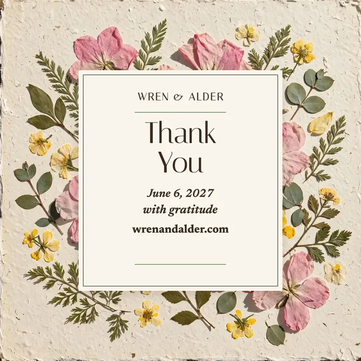 Wren and Alder pressed flower thank you template
