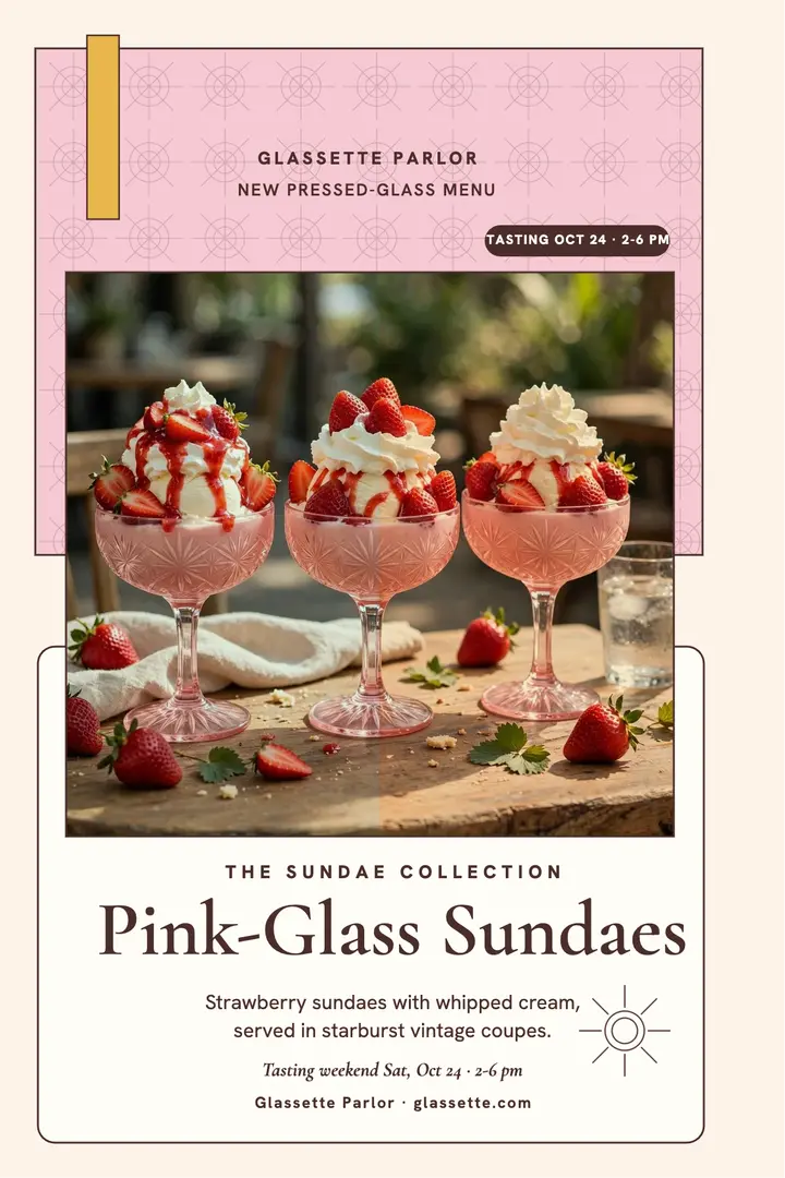 Glassette pink-glass sundae launch poster template