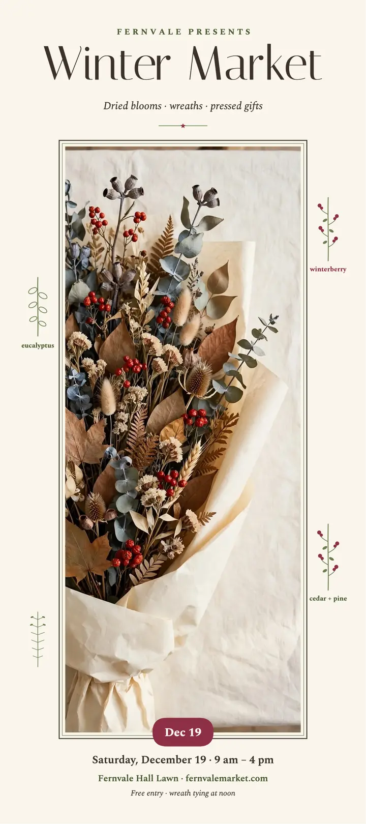 Fernvale winter market rack card template